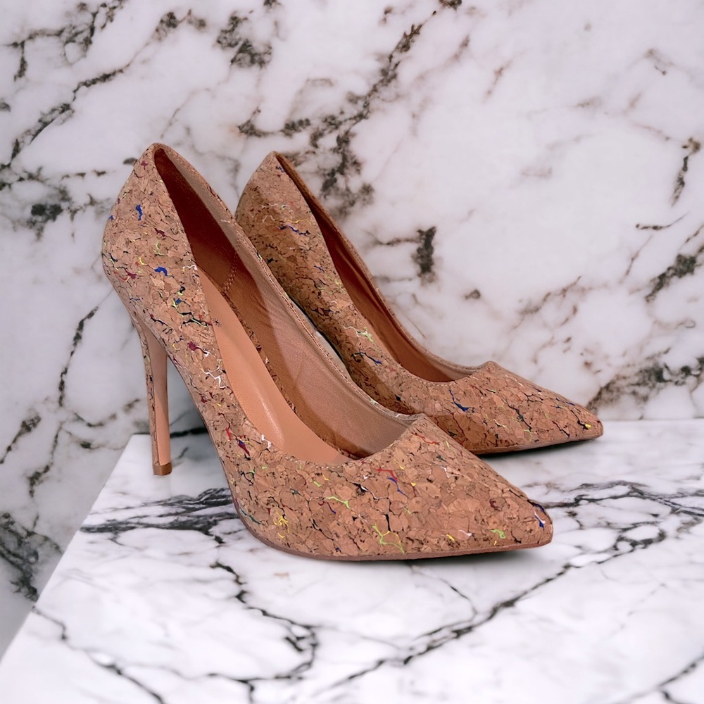 Multi color cork classic pointed high heel pumps sz 10 shoe dazzle